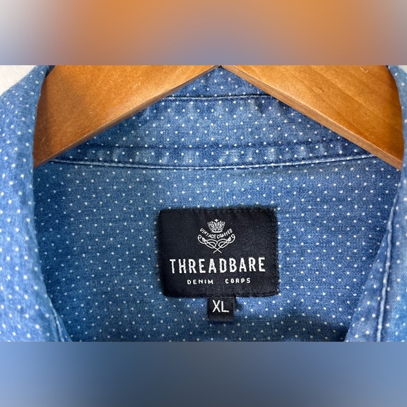 Threadbare Men’s Denim Western Shirt Size XL 100% Cotton Snap Button Polka Dots - Picture 9 of 11